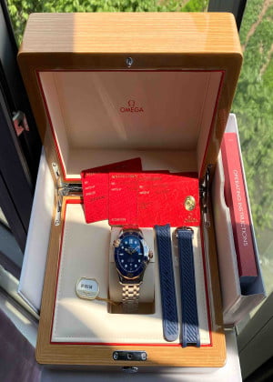 Omega Seamaster Diver 300m 18K Sedna Gold 210.20.42.20.03.002 Likenew